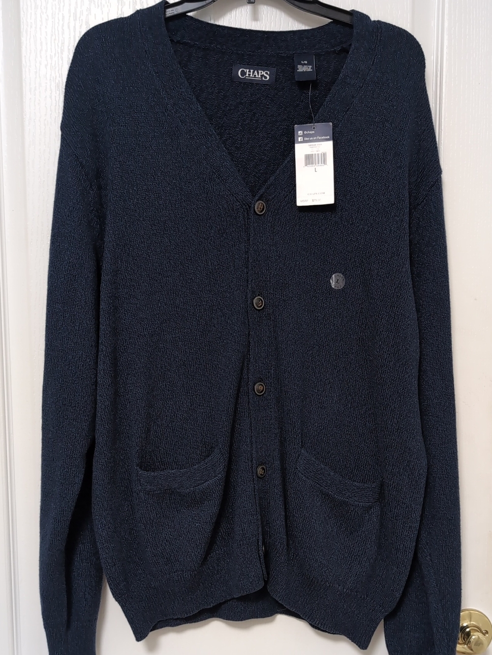 CHAPS Cotton Knit Button Front Cardigan. Navy Twist. Size Large. NWT